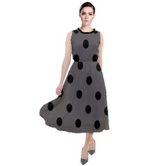 Large Black Polka Dots On Carbon Grey - Round Neck Boho Dress by FashionLane