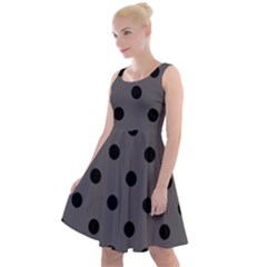 Large Black Polka Dots On Carbon Grey - Knee Length Skater Dress by FashionLane