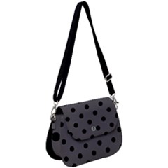 Large Black Polka Dots On Carbon Grey - Saddle Handbag by FashionLane