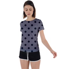 Large Black Polka Dots On Carbon Grey - Back Circle Cutout Sports Tee by FashionLane