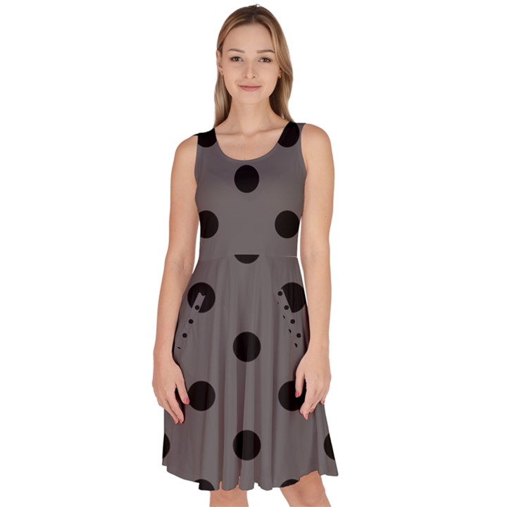 Large Black Polka Dots On Carbon Grey - Knee Length Skater Dress With Pockets