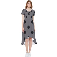 Large Black Polka Dots On Carbon Grey - High Low Boho Dress by FashionLane