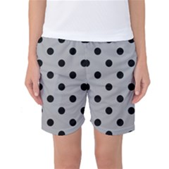 Large Black Polka Dots On Chalice Silver Grey - Women s Basketball Shorts by FashionLane