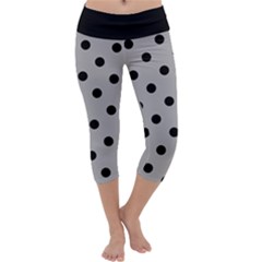 Large Black Polka Dots On Chalice Silver Grey - Capri Yoga Leggings by FashionLane