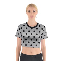 Large Black Polka Dots On Chalice Silver Grey - Cotton Crop Top by FashionLane