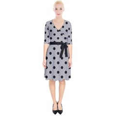 Large Black Polka Dots On Chalice Silver Grey - Wrap Up Cocktail Dress by FashionLane