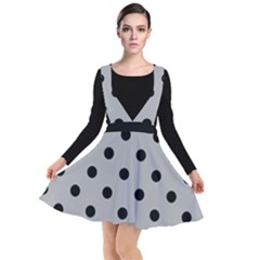 Large Black Polka Dots On Chalice Silver Grey - Plunge Pinafore Dress by FashionLane