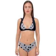 Large Black Polka Dots On Chalice Silver Grey - Double Strap Halter Bikini Set by FashionLane