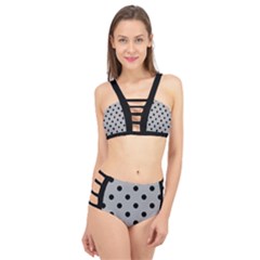 Large Black Polka Dots On Chalice Silver Grey - Cage Up Bikini Set by FashionLane