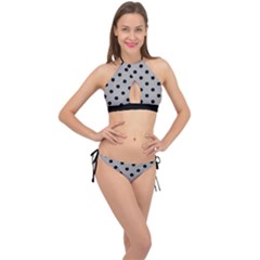 Large Black Polka Dots On Chalice Silver Grey - Cross Front Halter Bikini Set by FashionLane