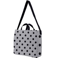 Large Black Polka Dots On Chalice Silver Grey - Square Shoulder Tote Bag by FashionLane