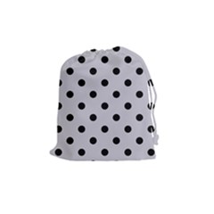 Large Black Polka Dots On Cloudy Grey - Drawstring Pouch (medium) by FashionLane