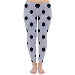 Large Black Polka Dots On Cloudy Grey - Classic Winter Leggings by FashionLane