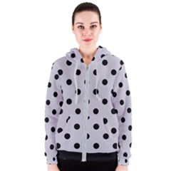 Large Black Polka Dots On Cloudy Grey - Women s Zipper Hoodie by FashionLane