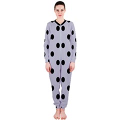 Large Black Polka Dots On Cloudy Grey - Onepiece Jumpsuit (ladies)  by FashionLane