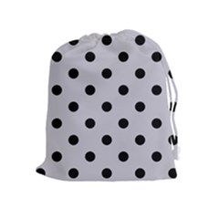 Large Black Polka Dots On Cloudy Grey - Drawstring Pouch (xl) by FashionLane