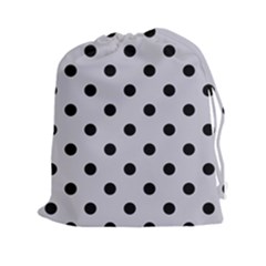 Large Black Polka Dots On Cloudy Grey - Drawstring Pouch (2xl) by FashionLane