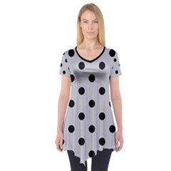 Large Black Polka Dots On Cloudy Grey - Short Sleeve Tunic  by FashionLane