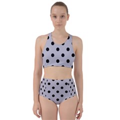 Large Black Polka Dots On Cloudy Grey - Racer Back Bikini Set by FashionLane