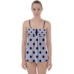 Large Black Polka Dots On Cloudy Grey - Babydoll Tankini Set by FashionLane