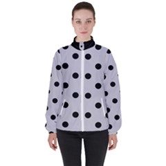 Large Black Polka Dots On Cloudy Grey - Women s High Neck Windbreaker by FashionLane