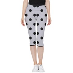 Large Black Polka Dots On Cloudy Grey - Inside Out Lightweight Velour Capri Leggings 