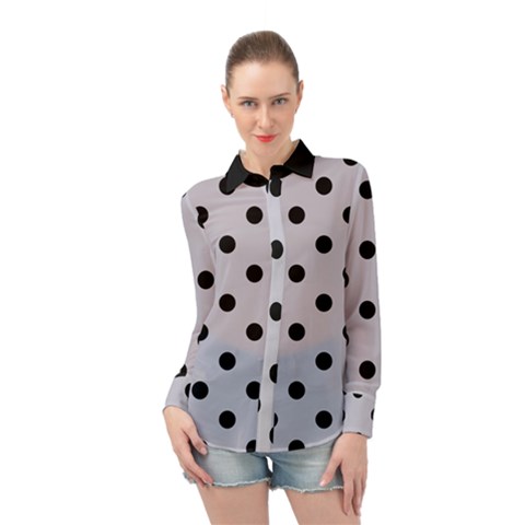 Large Black Polka Dots On Cloudy Grey - Long Sleeve Chiffon Shirt by FashionLane