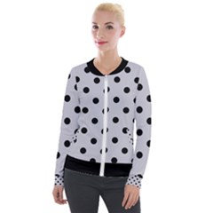 Large Black Polka Dots On Cloudy Grey - Velvet Zip Up Jacket by FashionLane