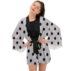 Large Black Polka Dots On Cloudy Grey - Long Sleeve Kimono by FashionLane