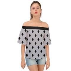 Large Black Polka Dots On Cloudy Grey - Off Shoulder Short Sleeve Top by FashionLane