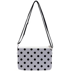 Large Black Polka Dots On Cloudy Grey - Double Gusset Crossbody Bag by FashionLane