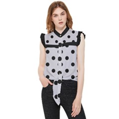 Large Black Polka Dots On Cloudy Grey - Frill Detail Shirt