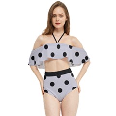 Large Black Polka Dots On Cloudy Grey - Halter Flowy Bikini Set  by FashionLane