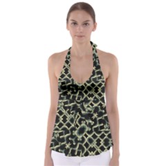 Dark Interlace Motif Mosaic Pattern Babydoll Tankini Top