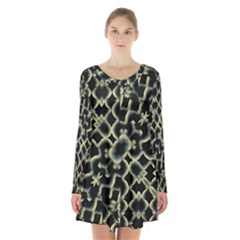 Dark Interlace Motif Mosaic Pattern Long Sleeve Velvet V-neck Dress by dflcprintsclothing