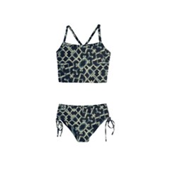 Dark Interlace Motif Mosaic Pattern Girls  Tankini Swimsuit