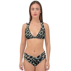 Dark Interlace Motif Mosaic Pattern Double Strap Halter Bikini Set by dflcprintsclothing