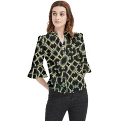 Dark Interlace Motif Mosaic Pattern Loose Horn Sleeve Chiffon Blouse