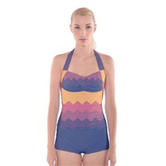 Fall Palette Boyleg Halter Swimsuit  by goljakoff