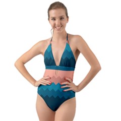 Flat Ocean Palette Halter Cut-out One Piece Swimsuit by goljakoff