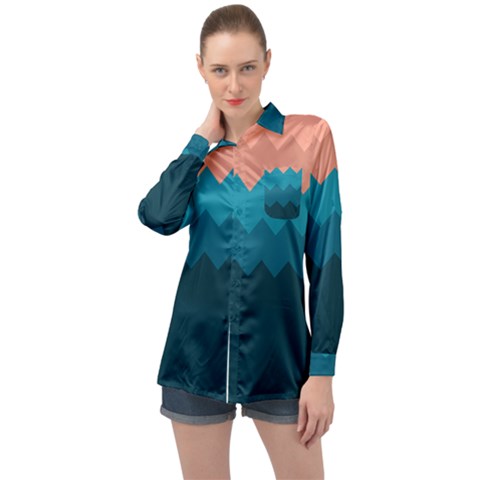 Flat Ocean Palette Long Sleeve Satin Shirt by goljakoff