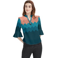 Flat Ocean Palette Loose Horn Sleeve Chiffon Blouse