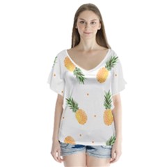 Pineapple Pattern V-neck Flutter Sleeve Top by goljakoff