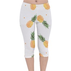 Pineapple Pattern Velvet Capri Leggings  by goljakoff