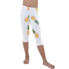 Pineapple Pattern Kids  Lightweight Velour Capri Leggings  by goljakoff