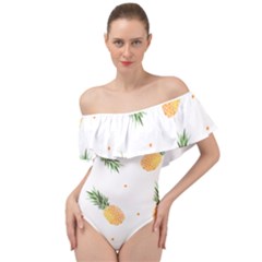 Pineapple Pattern Off Shoulder Velour Bodysuit  by goljakoff