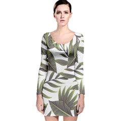 Tropical Leaves Long Sleeve Velvet Bodycon Dress by goljakoff