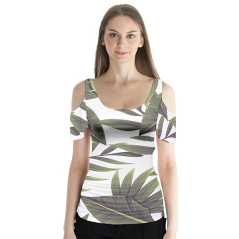 Tropical Leaves Butterfly Sleeve Cutout Tee  by goljakoff