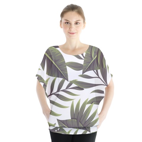 Tropical Leaves Batwing Chiffon Blouse by goljakoff