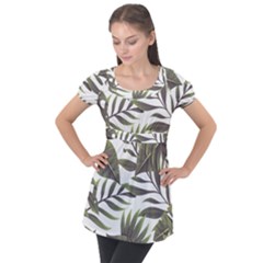 Tropical Leaves Puff Sleeve Tunic Top by goljakoff